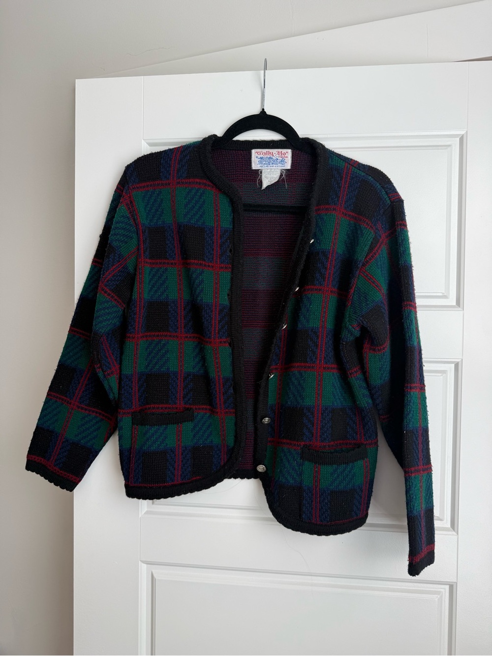 Tally Ho Green & Navy Plaid Knit Cardigan Jacket